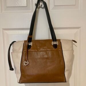 Brighton Pebbled Leather Tri-Color Brown, Cream & Black Tote Bag Purse